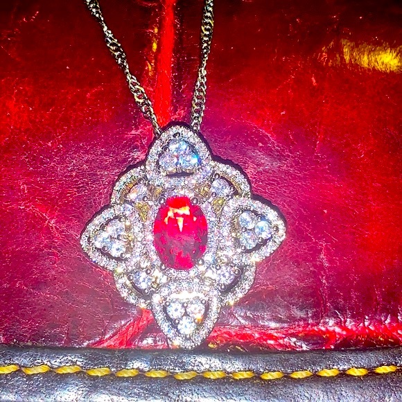๐งฟ2/$15๐งฟ NWT/NIB Ruby & White Sapphire Silver Necklace - Picture 2 of 12